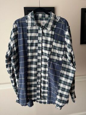 BDG Green Navy White Plaid Button-Down Shirt